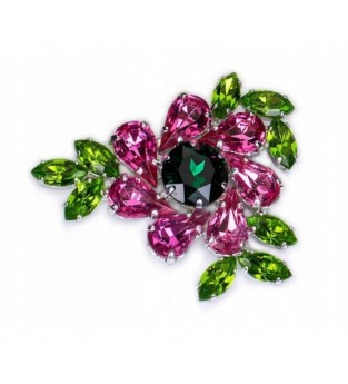 Broszka Różowa Zielona Kwiaty Jablonex Emerald