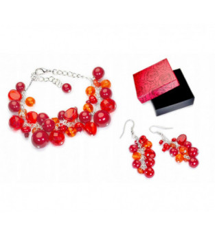 Komplet Biżuterii Czerwony Klipsy/Kolczyki Glamour