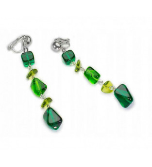 Szklane Klipsy Długie Zielone Emerald Kiara